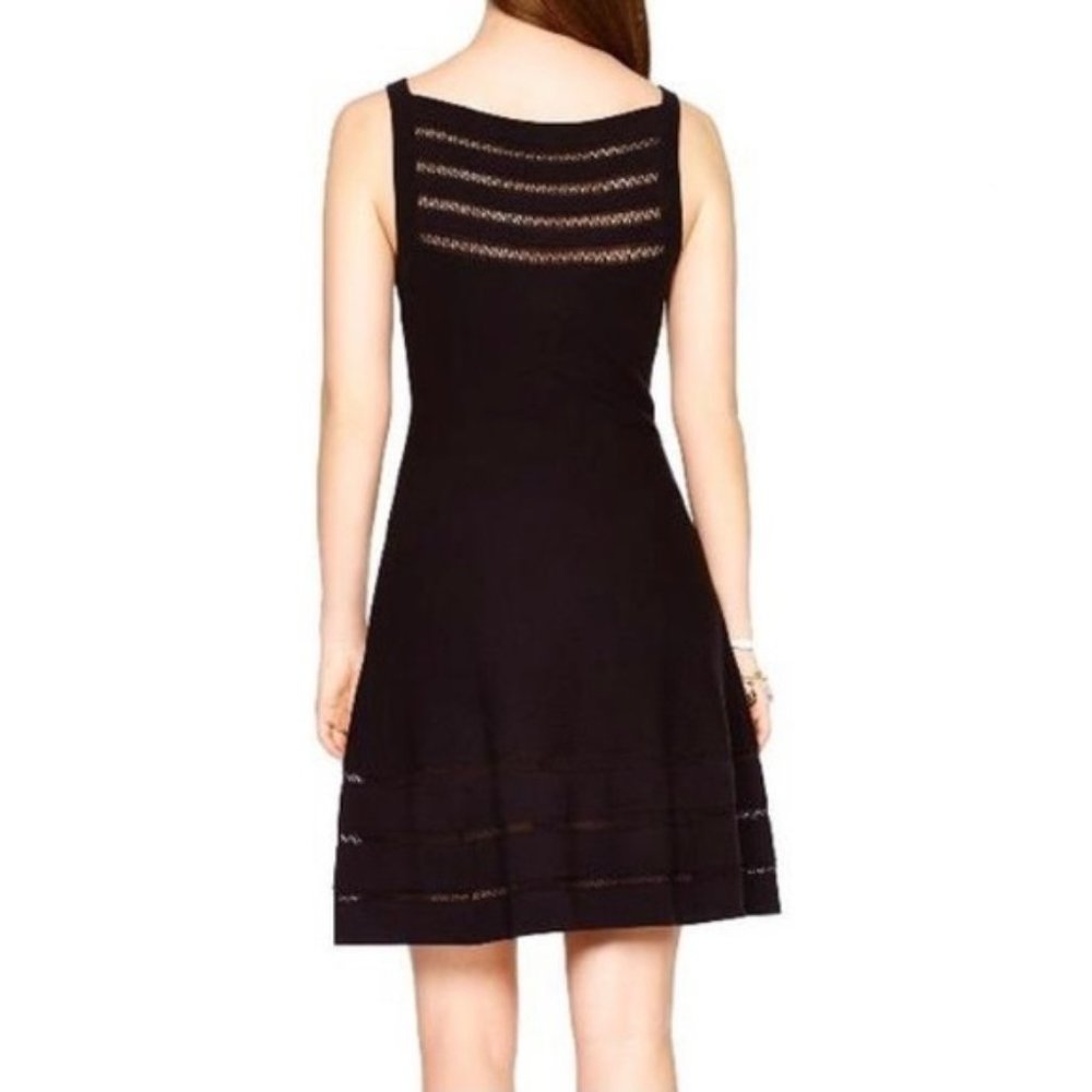 KATE SPADE Square Neck Open Cable Sweater Black Fit Flare Mini Dress Size Small - Picture 3 of 16
